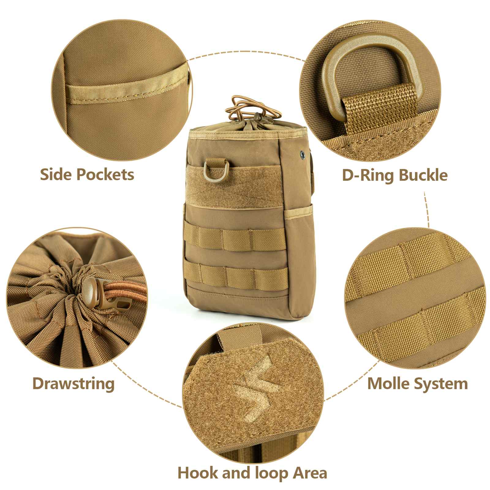thumbnail image 2 of Obemisk Dump Pouch, Tactical Molle Drawstring Magazine Dump Pouch, Adjustable Military Utility Belt Fanny Hip Holster Bag Outdoor Ammo Pouch, Tactical Molle Drawstring Magazine Dump Pouch(Brown 2 of 14