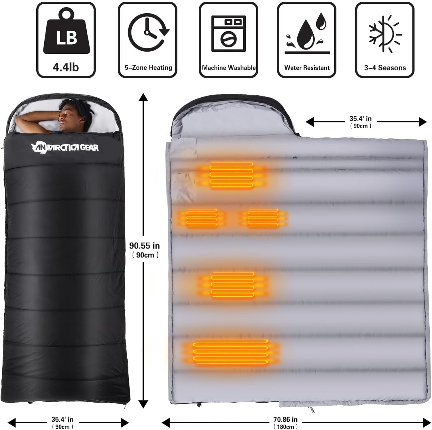 schlafsack mit heizung ANTARCTICA GEAR Beheizter Schlafsack Kaltwetterschlafsack für Wandern
