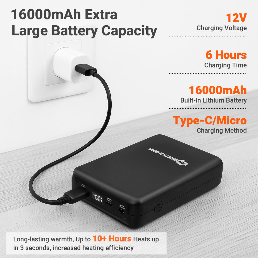 ANTARCTICA GEAR Portable Battery Power Bank 12V 16000mAh for Heated Jackets