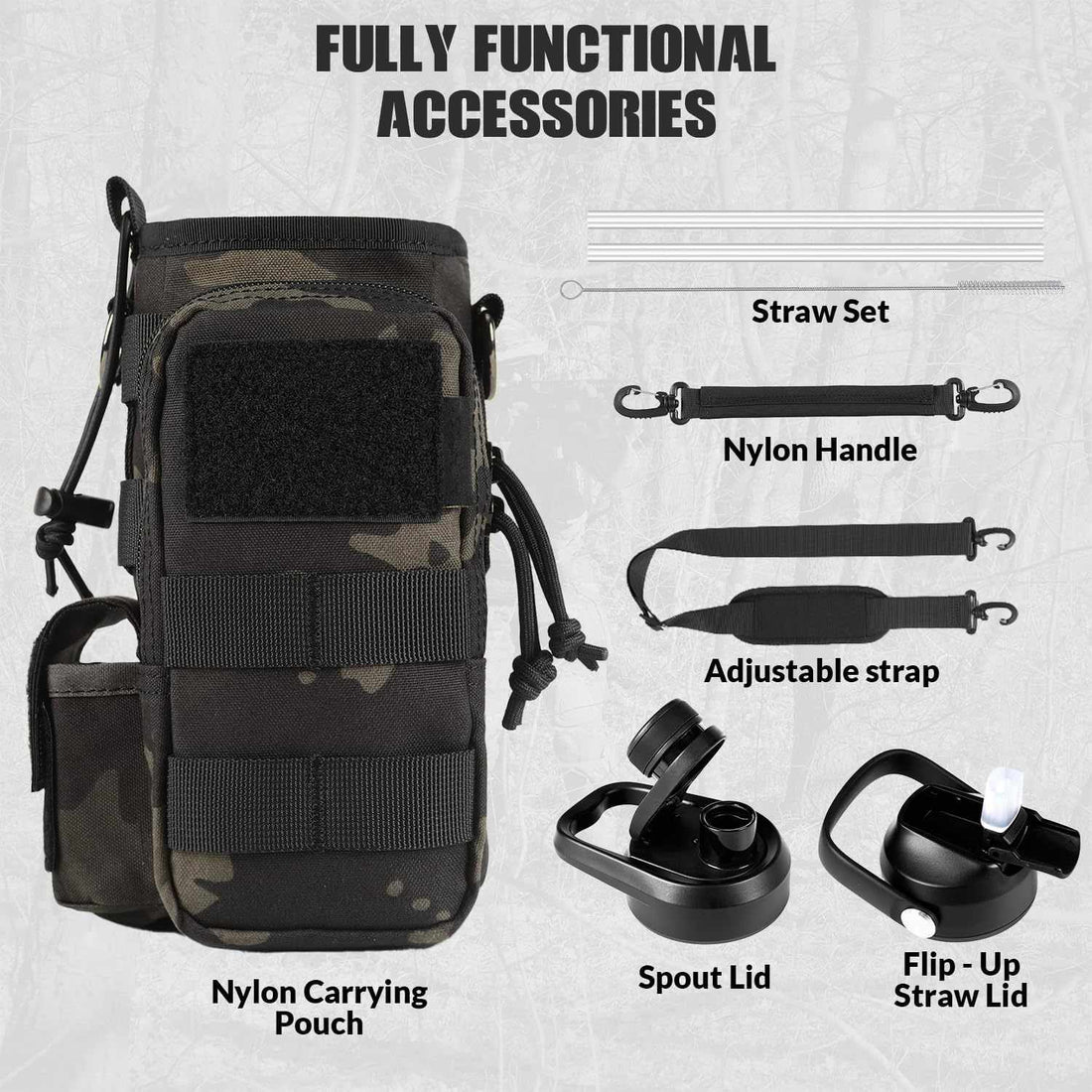 Votagoo 32Oz Half Gallon Stainless Steel Insulated Tactical Water Bottle with Metal Military Water Bottle Tactical Carrier Bag