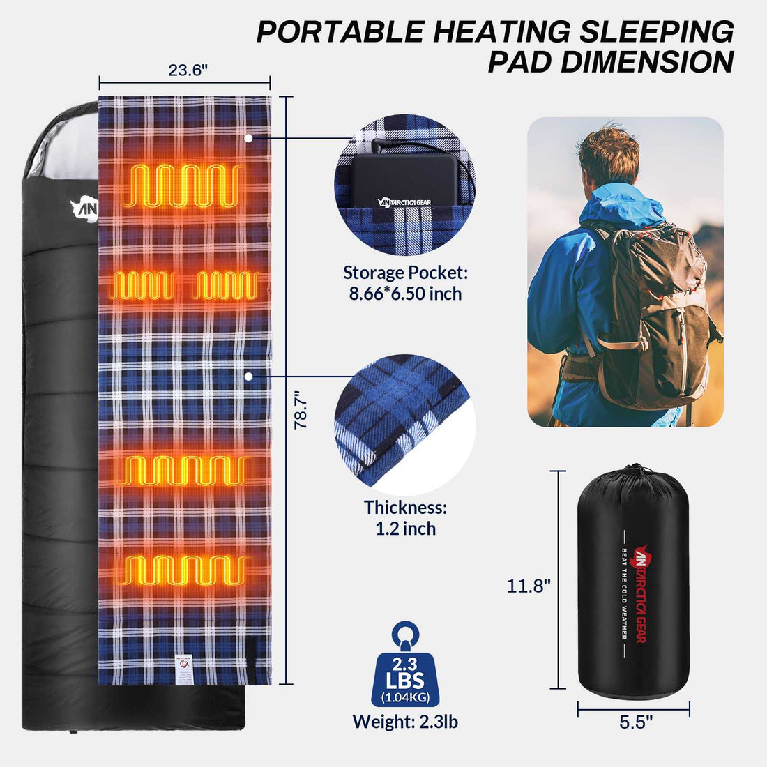 Heated Sleeping Bag Liner,Battery Heated Pad, Electirc Sleeping Bag