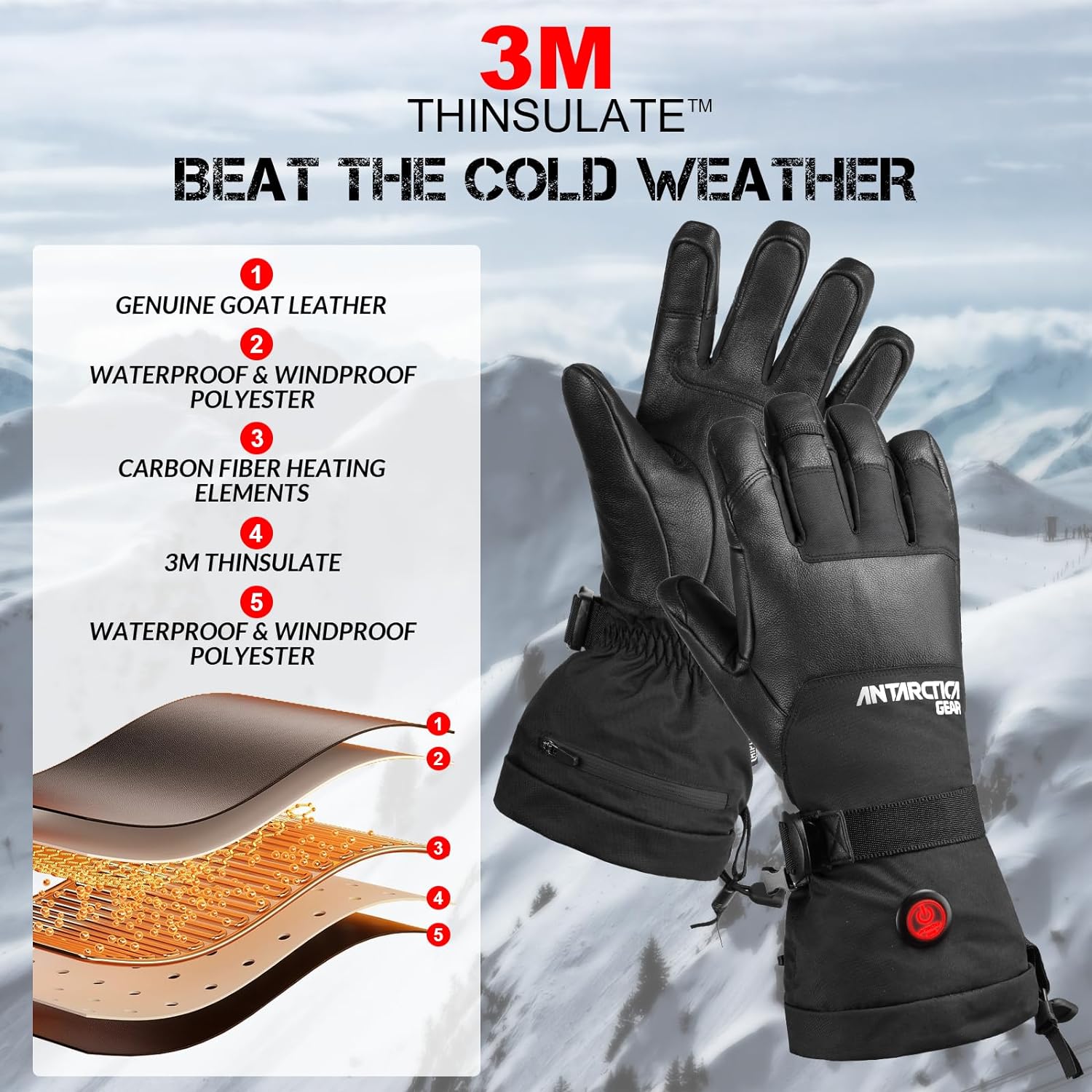 handschuhe polar expedition ANTARCTICA GEAR Winter-Skihandschuhe, wiederaufladbar, beheizbar, warm