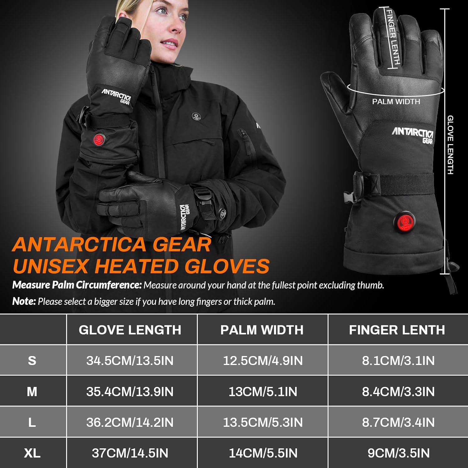 ANTARCTICA GEAR Winter Ski Gloves Rechargeable Heating Warm Gloves for Motorcycle