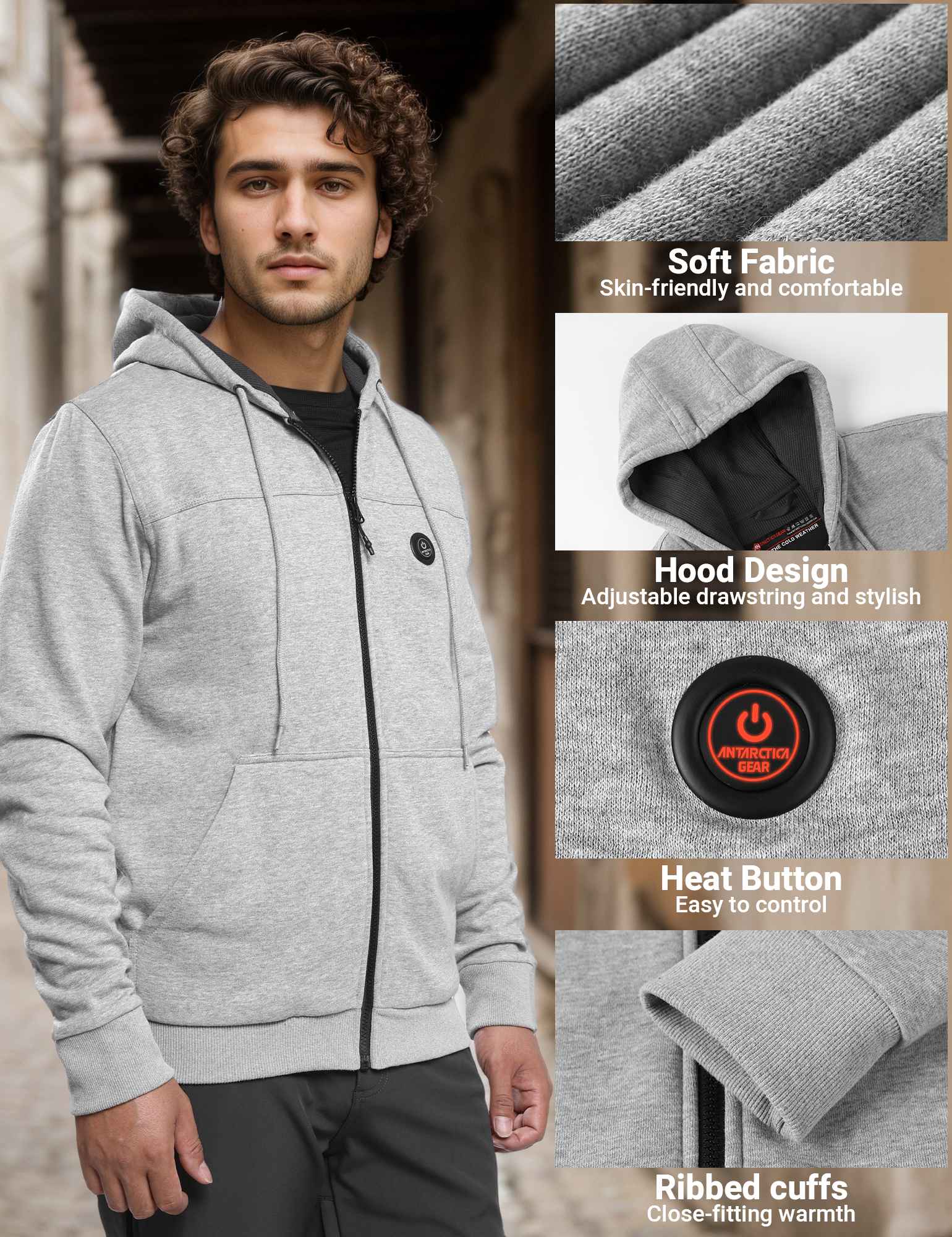 ANTARCTICA GEAR Heated Hoodie Sweater for Men with 12V 20000mAh Batter