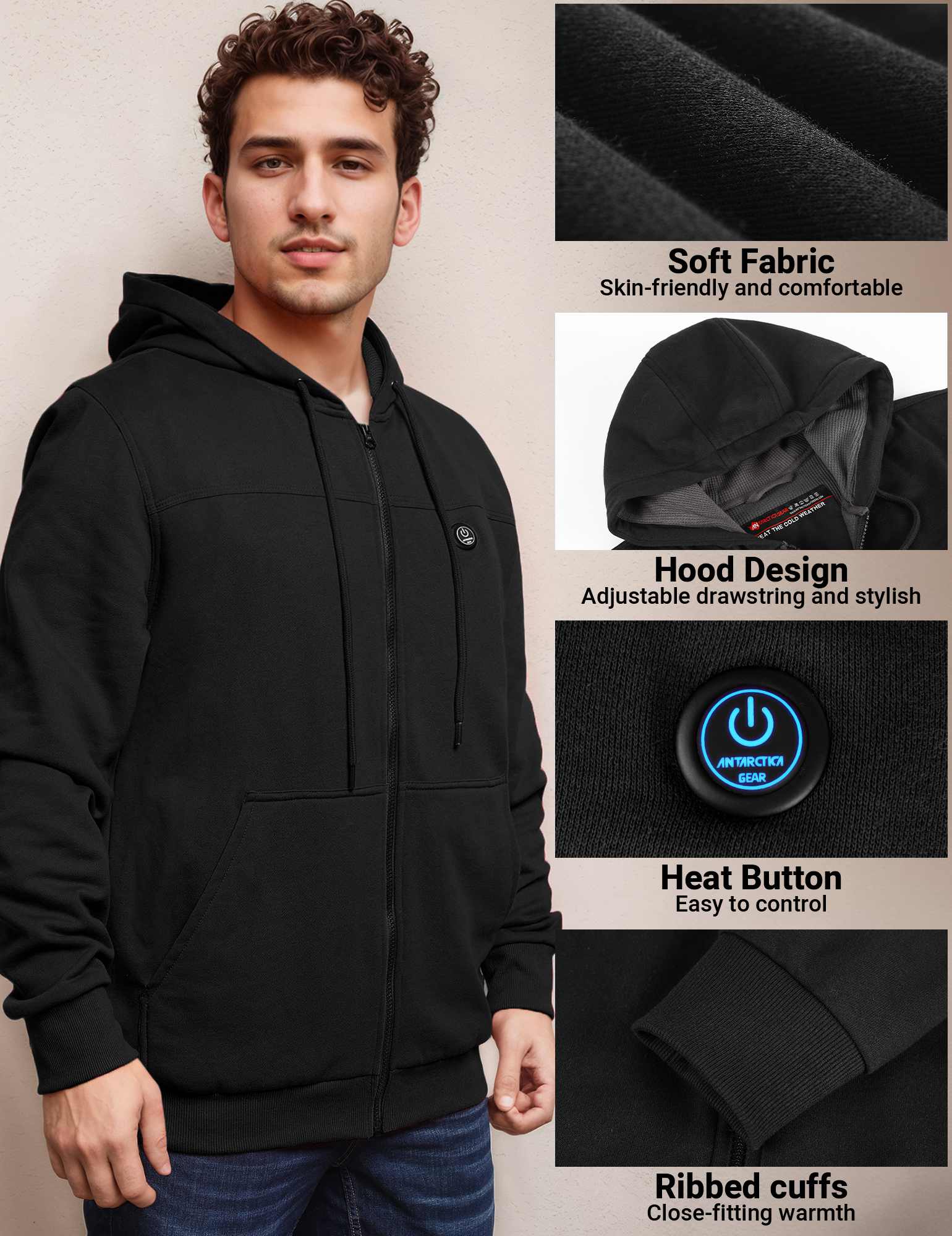 ANTARCTICA GEAR Heated Hoodie Sweater for Men with 12V 20000mAh Batter