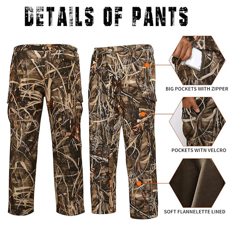 Hunting Pants for Men Camouflage Clothing Gear Windproof Fleece Lined for Winter