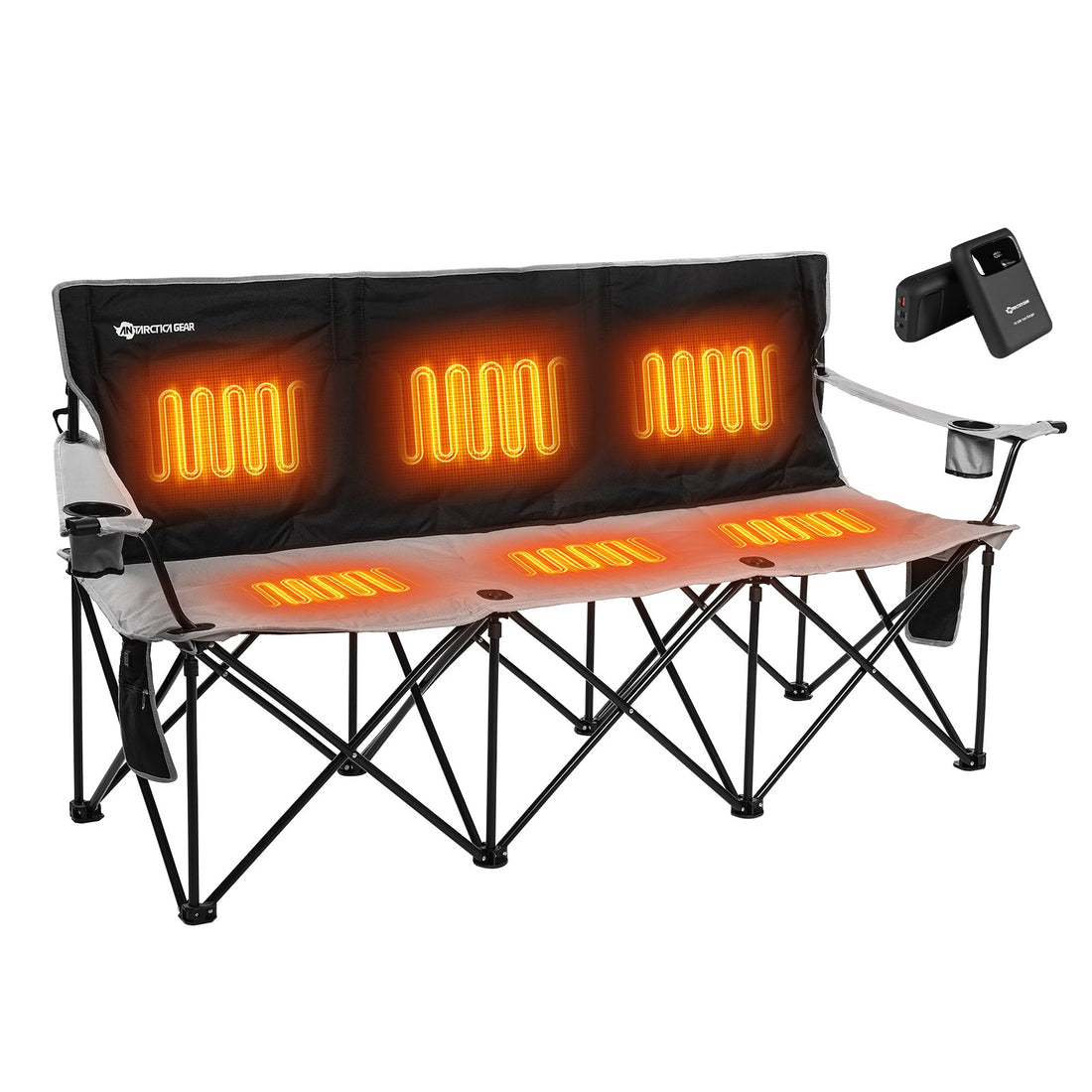 ANTARCTICA GEAR Heated 3-Person Camping Chair with 12V 15000mAh Battery Pack