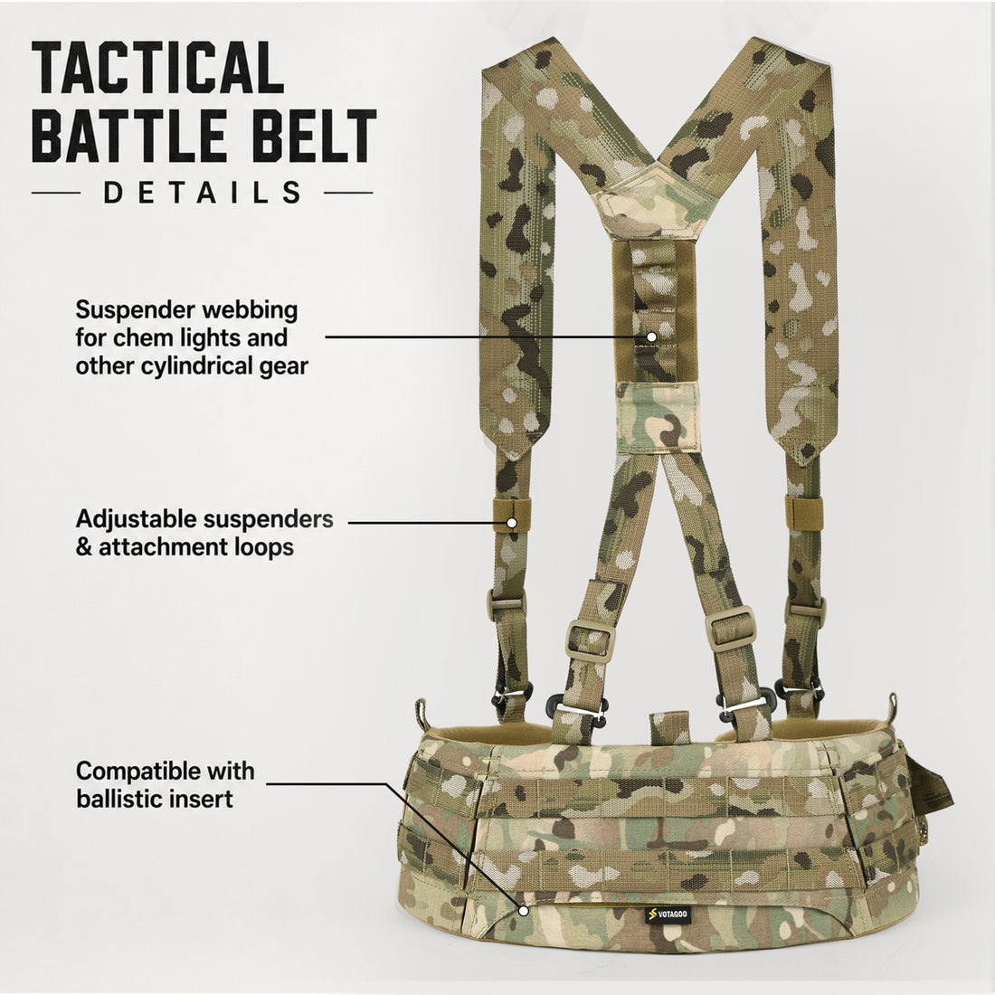 ANTARCTICA Outdoor Padded MOLLE Battle Belt with Detachable Suspenders