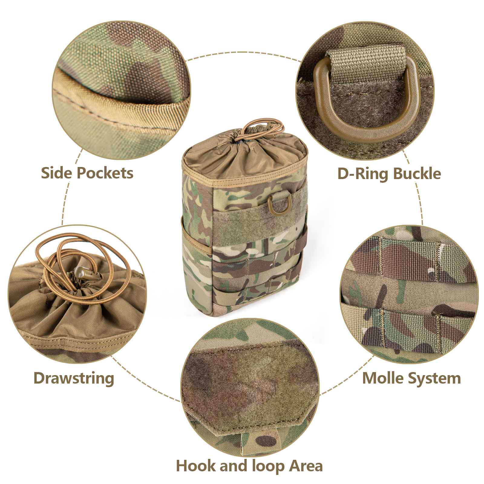 Tactical Dump Pouch Molle Storage Bag Tactical Waist Bag, Drawstring Folding Magazine Dump Bag