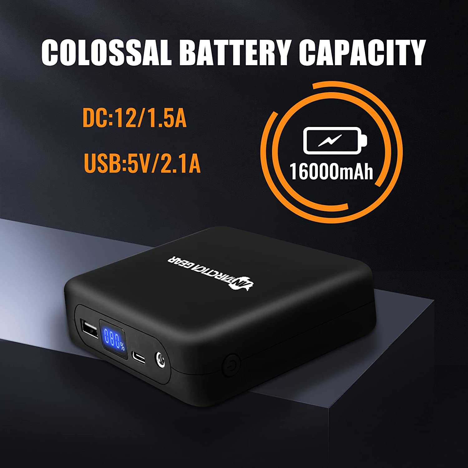 ANTARCTICA GEAR Portable Battery Power Bank 12V 16000mAh for Heated Jackets, Phone Battery Pack with LED Display