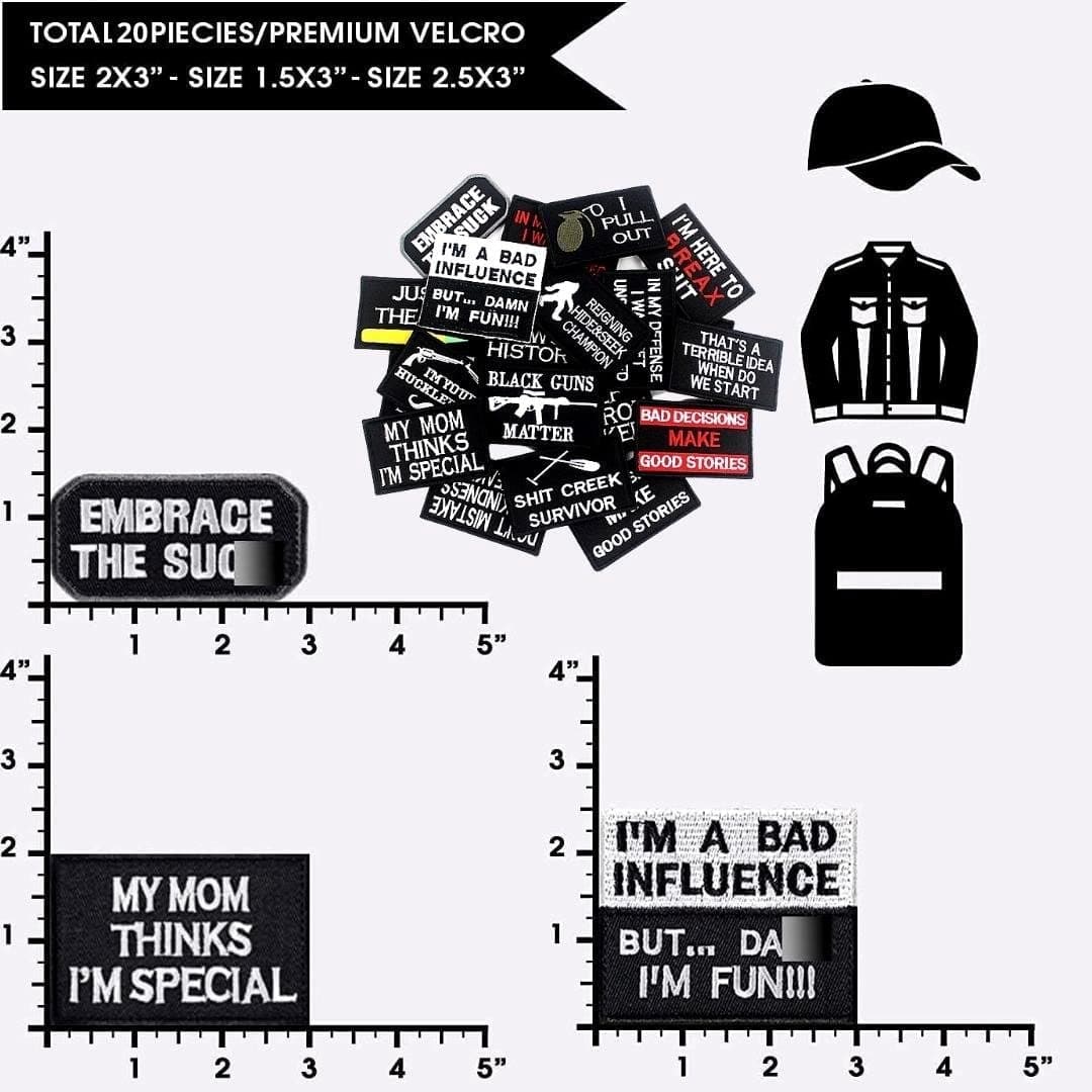 Tactical Morale Patch 20 Bundle-Set for Backpacks Hat Etc.