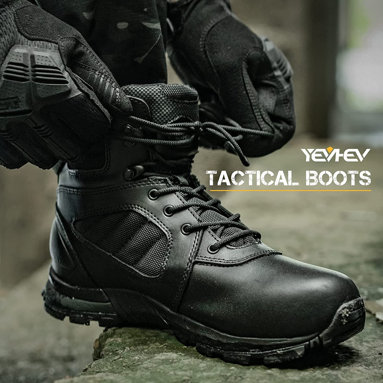 Lightweight Water Repellent Leather Combat Boots for Men