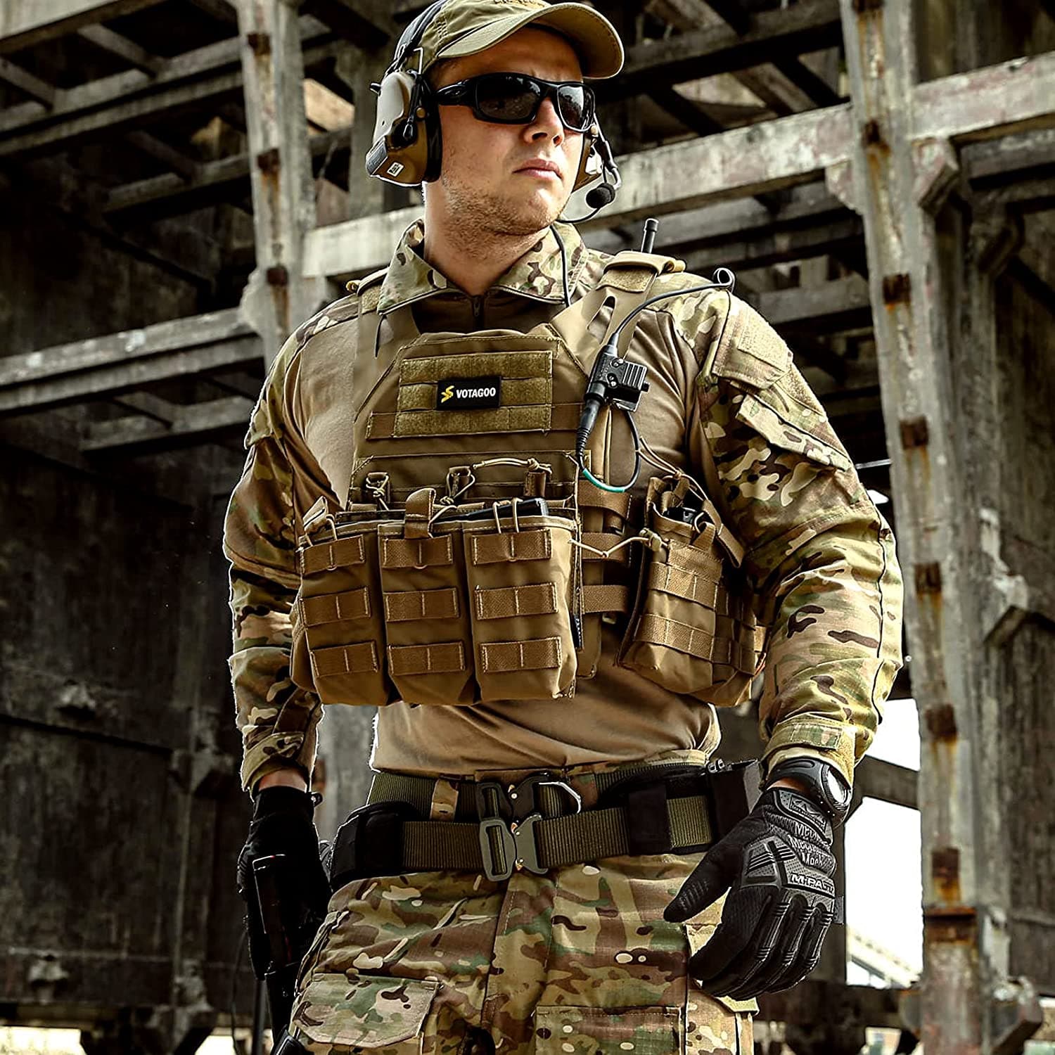 Pochette tactique triple pour équipement Airsoft compatible MOLLE