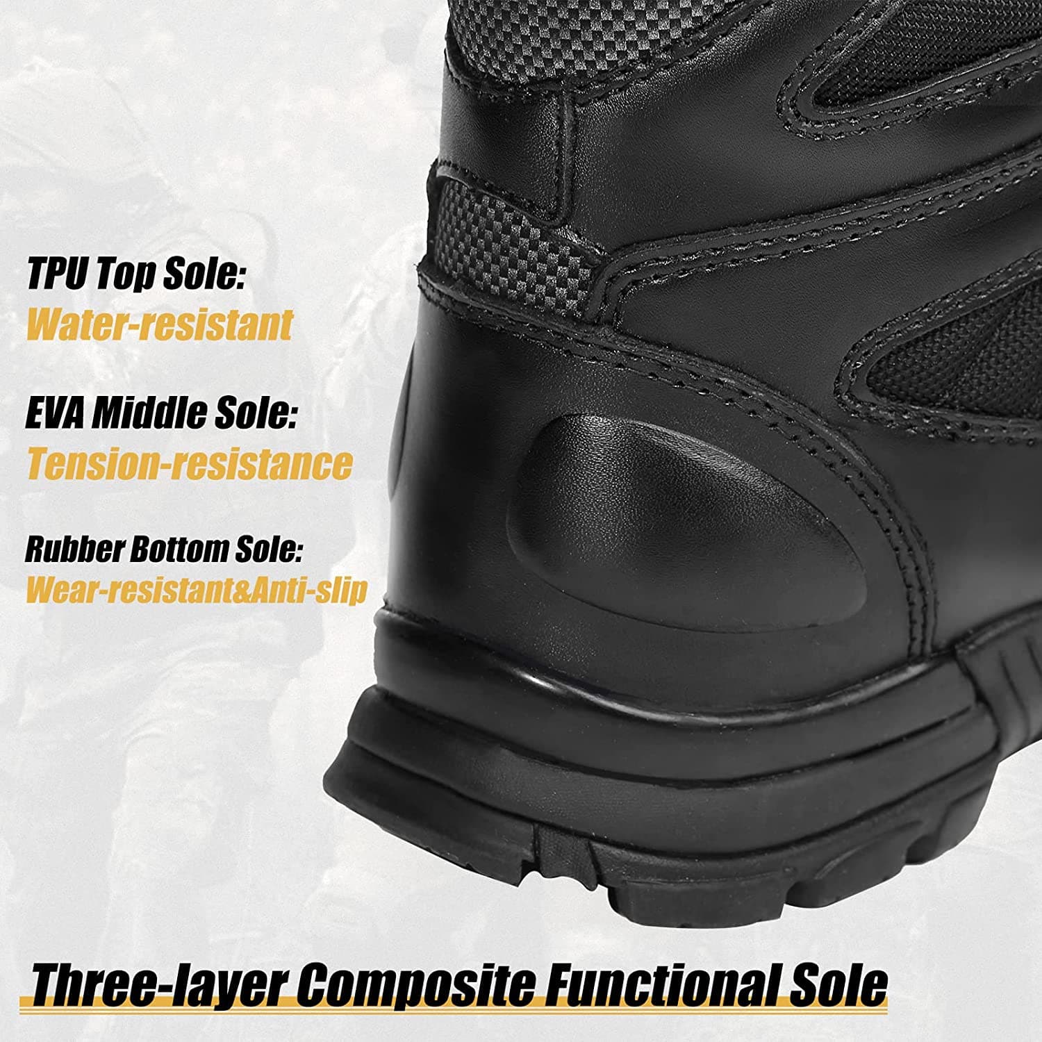 Lightweight Water Repellent Leather Combat Boots for Men