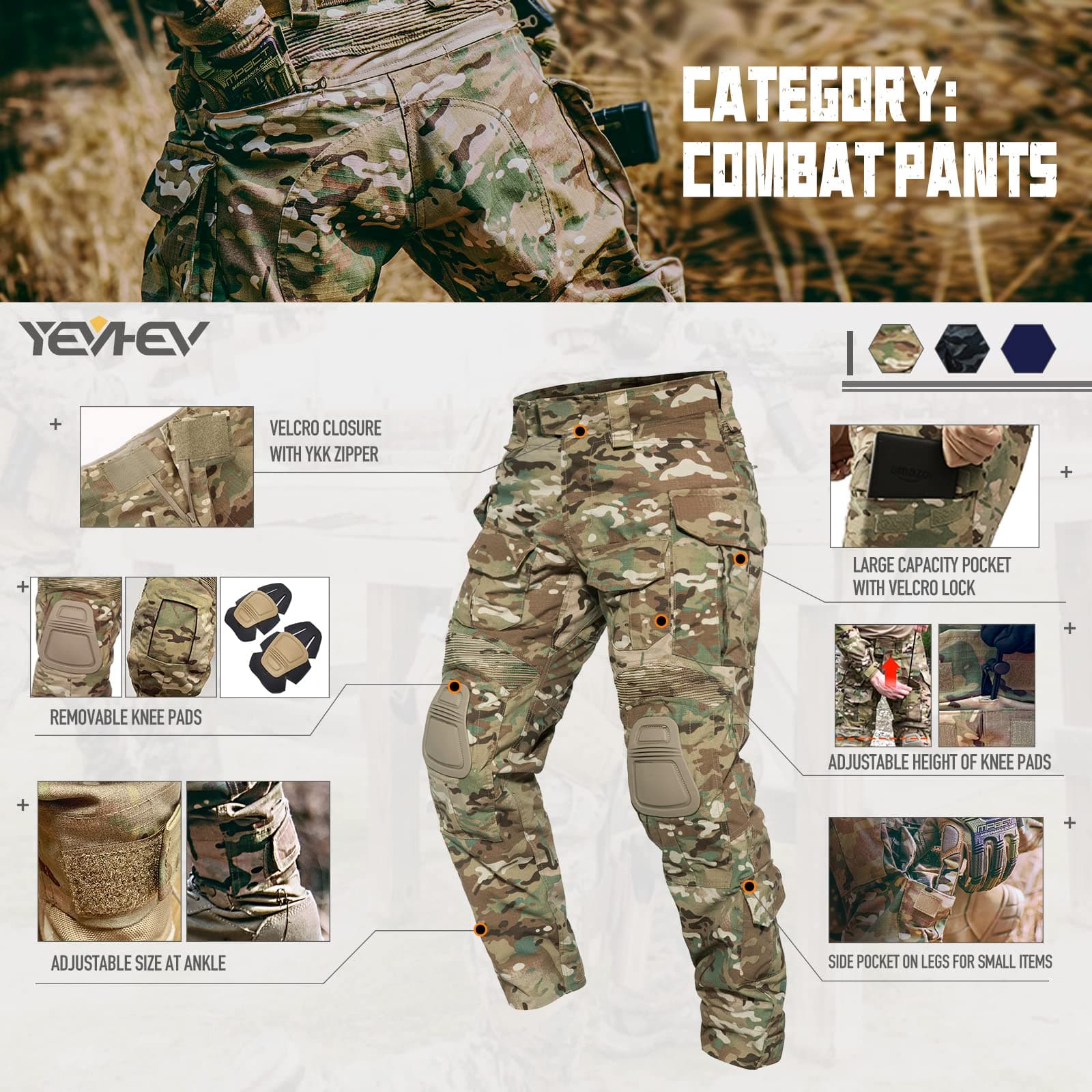 Army Tactical Desert Combat Pants with Knee Pads - G3