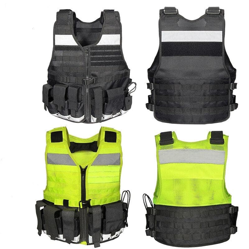 Gilet de sécurité embarqué avec système MOLLE réfléchissant résistant aux coups de couteau